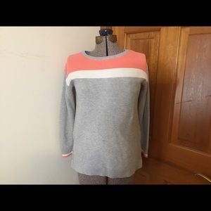 Talbots gray, white, orange sweater, zipper sides, size Mp